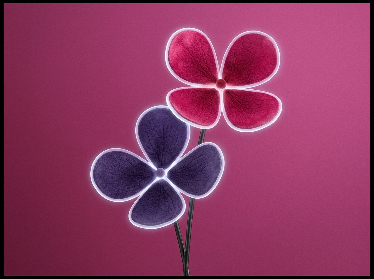 Three-petal flower with painted markings on grey backdrop